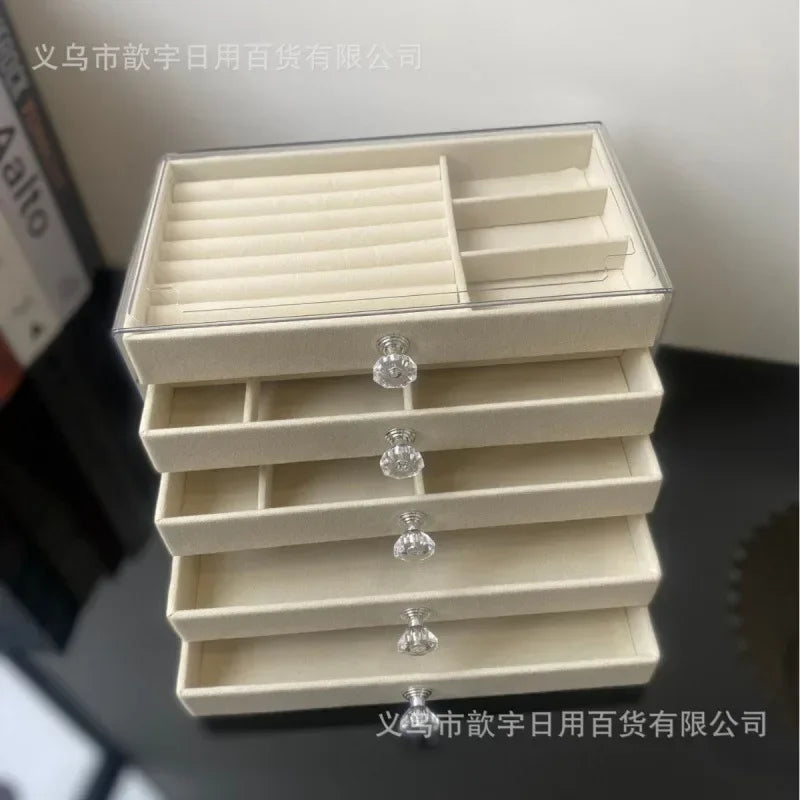 Layer Drawer Style Velvet Jewelry Box Earring Bracelet Storage Rack Multi Layer Display Case for Jewelry Accessories Amagi
