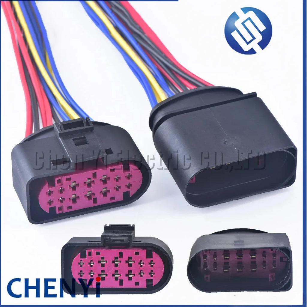 14 Pin/way Waterproof Car Xenon Headlight Lamp Plug Connector Socket 1J0973737 1J0973837 with wires