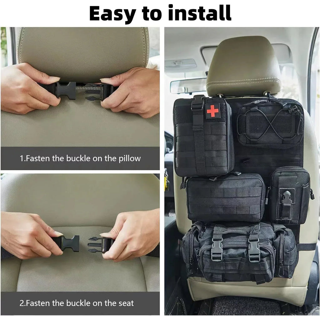 6pcs/set Universal Car Backrest Wall Hang Seat Back Storage Bag Organize Molle Panel with 5 Detachable Pouch,Outdoor Campe Hike