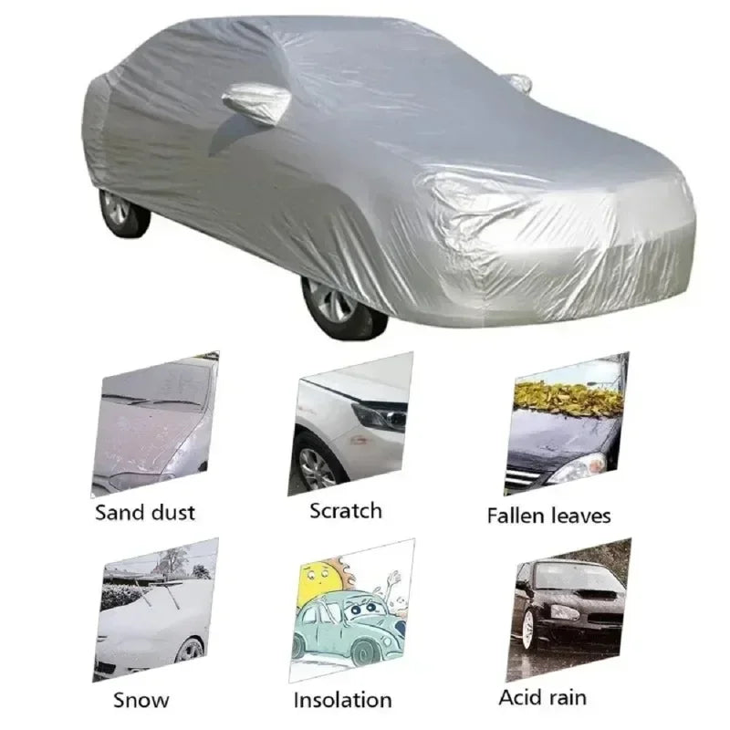 Universal Fit Full Car Cover Waterproof Dustproof All-Season PE Film Coat with Aluminum Protective Sunshade UV Ray Reflection