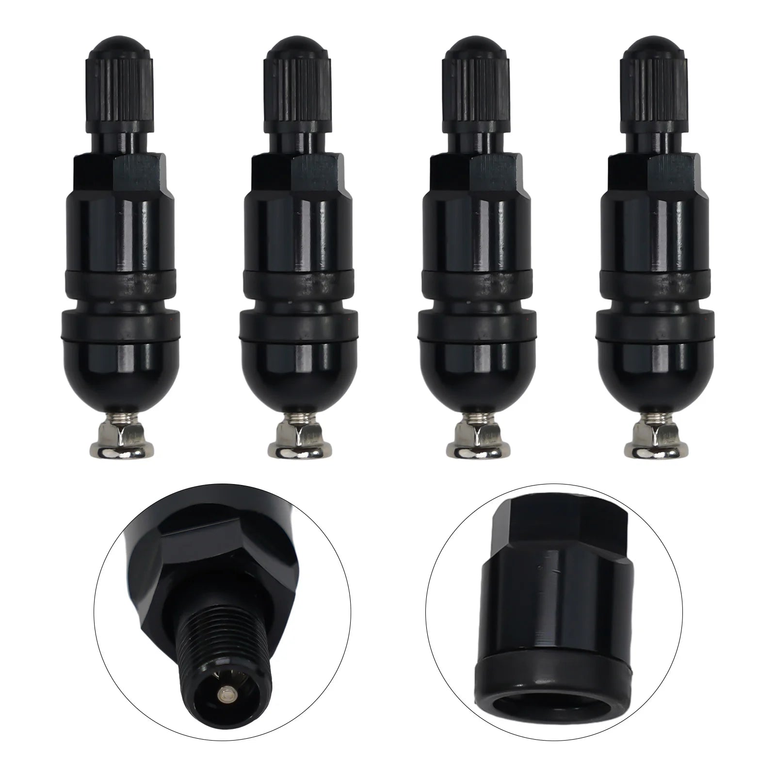 4pcs TPMS Tire Pressure Sensor Valve Stem Repair Kit For BMW 5 Series Black Tire Pressure Sensor Valve Stem Repair Kit