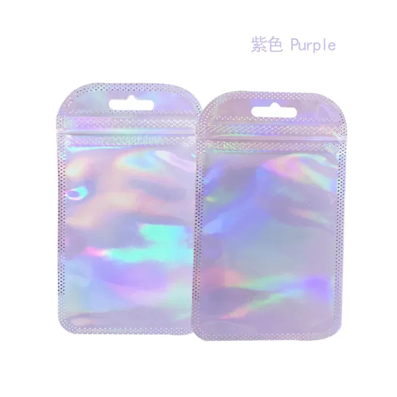 Colorful Laser Ziplock Bag Packaging Bags For Earring Jewelry Display Bags Pouch Gift Packaging Resealable Storage Bag Amagi