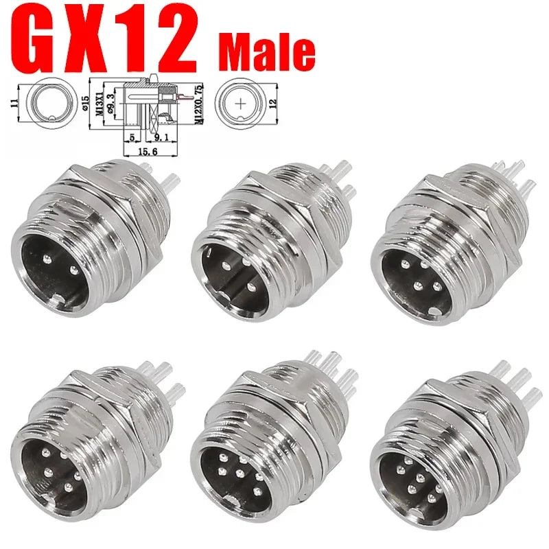 GX12 GX16 GX20 Aviation Connector Plug Socket Set, 2–15 Pin Male Female Circular Docking Connector for Electrical Equipment