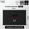 Universal Wall Socket 2‑Gang Power Outlet with Switches, USB‑C Charging Port, LED Indicator, Flush Mount, AC 110‑250V