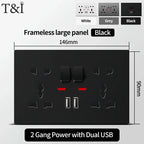 Universal Wall Socket 2‑Gang Power Outlet with Switches, USB‑C Charging Port, LED Indicator, Flush Mount, AC 110‑250V