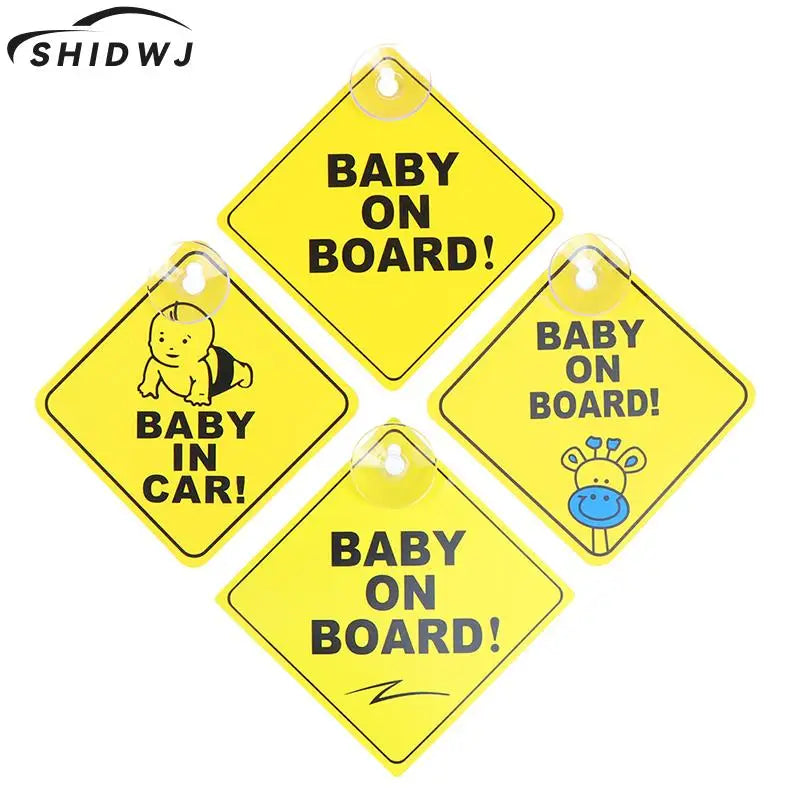 1PC Baby On Board Sign with Suction Cup Car Window Yellow REFLECTIVE Warning Sign 12CM Safe Driving Accesorios