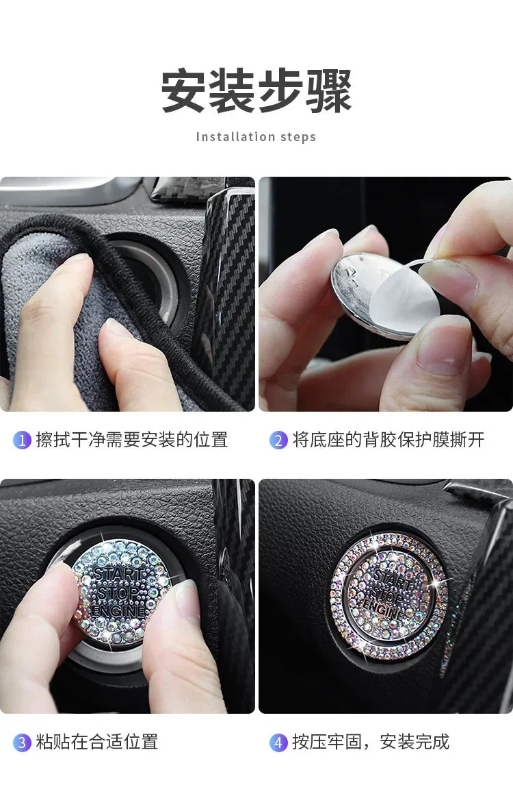 Car One-click Start Button Interior Engine Ignition Start Stop Button Protective Cover Crystal Decoration Car Accessories amagi