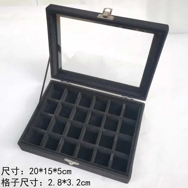 Black Jewelry Box Display Case for Rings Bracelets Earrings Necklaces with Lid Dustproof Glass Grid Storage Organizer Amagi