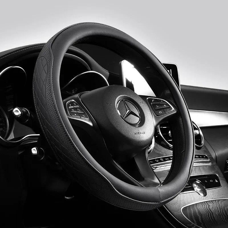 Napa Leather Perforated Patchwork Car Steering Wheel Cover, Non-slip, Breathable, Universal 15 Inch (Approx. 38.1cm) Amagi