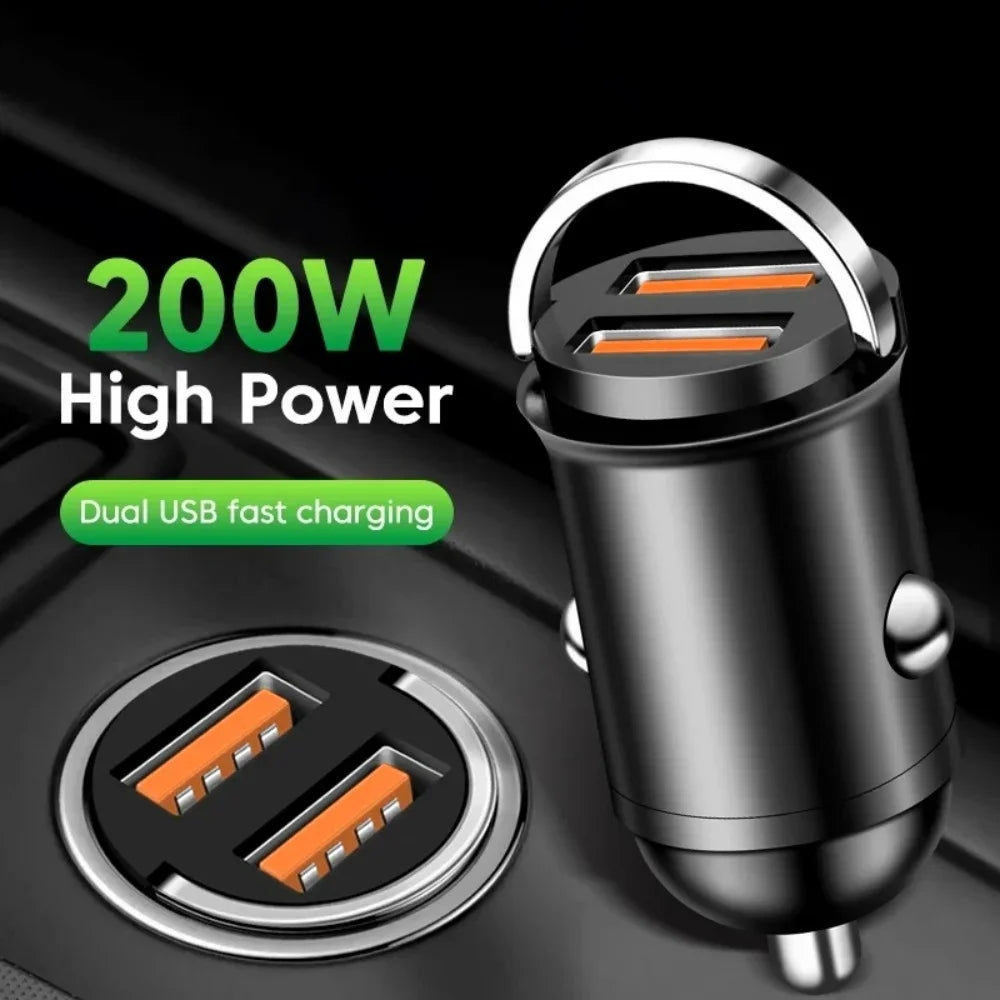 200W Dual USB Ports Car Charger USB Fast Charging Adapter Mobile Phone High Speed Charger For IPhone Samsung Xiaomi Huawei Amagi