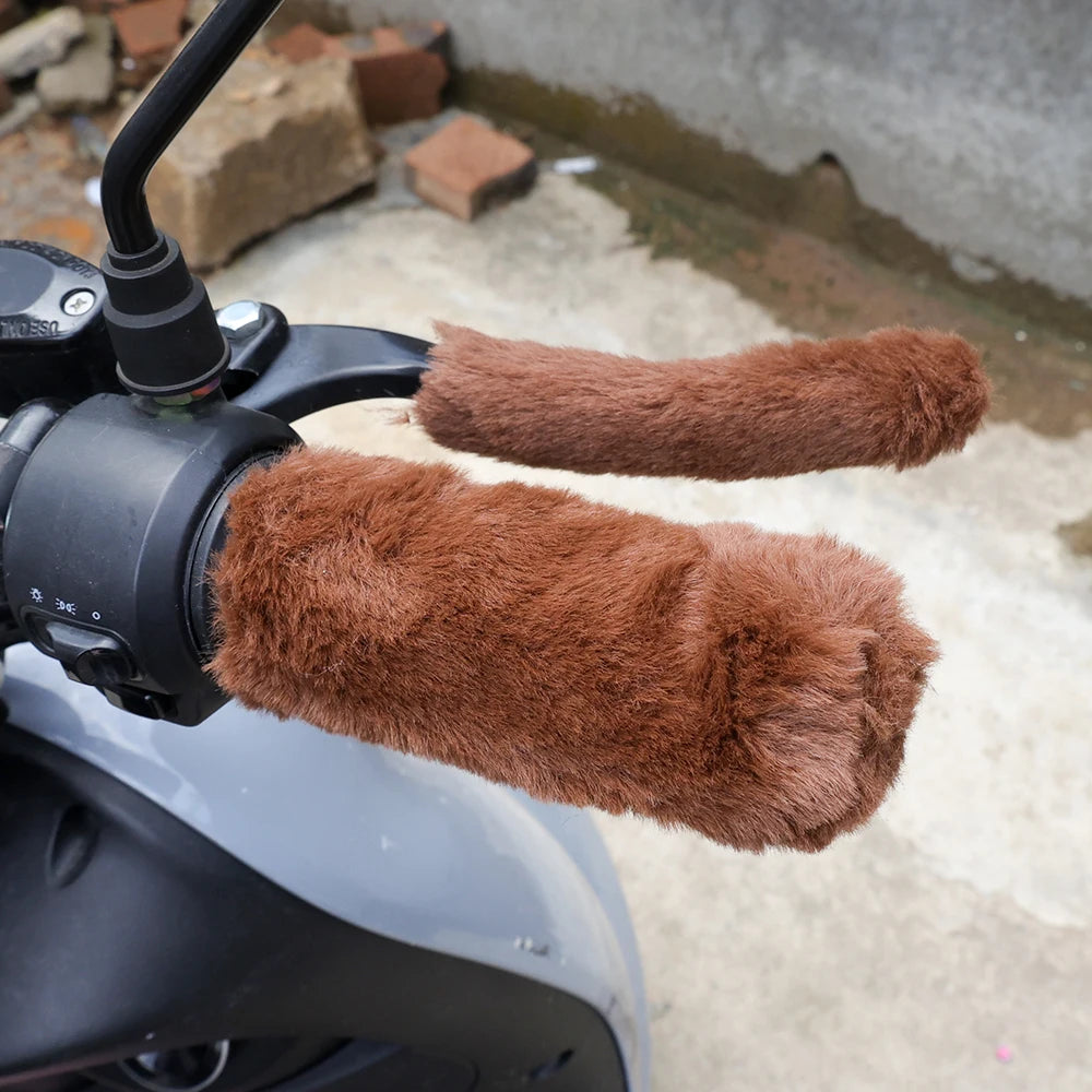Motorbike Plush Handlebar Covers Winter Warm Imitation Plush Electric Car Motorbike Handlebar Cover Anti-slip Handlebar Sleeve