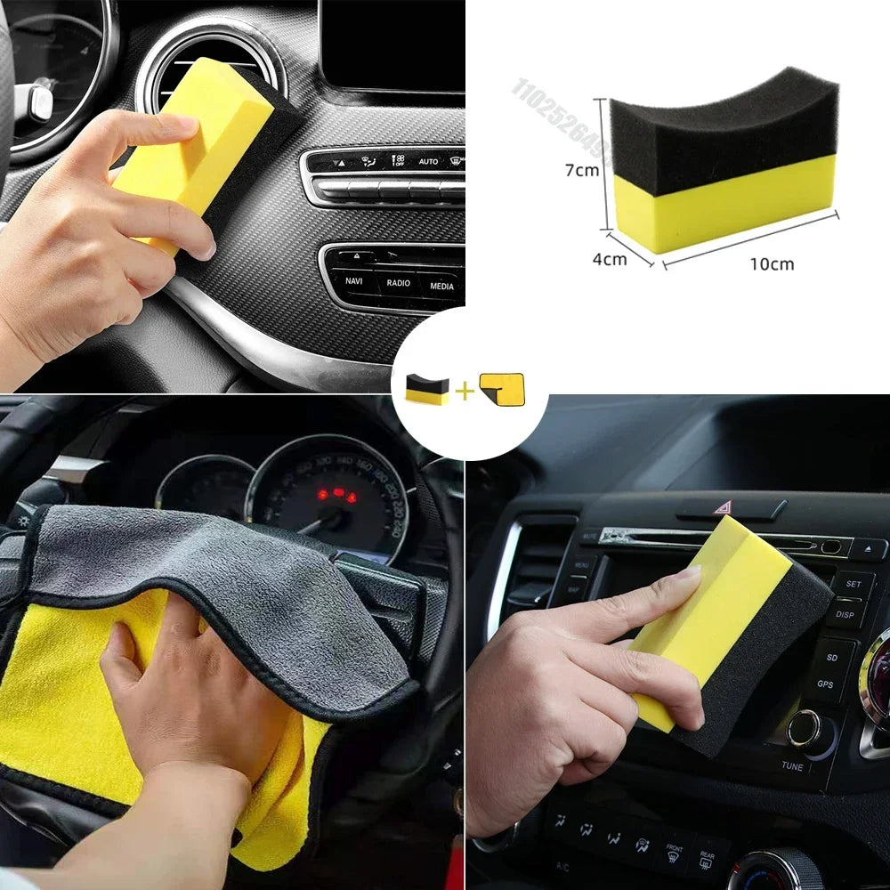 Car Wash Microfiber Towel Cleaning Sponge Brush Set for Wheel Wipe Water Suction Sponge Pad Polishing Tyre Brushes Tools Amagi