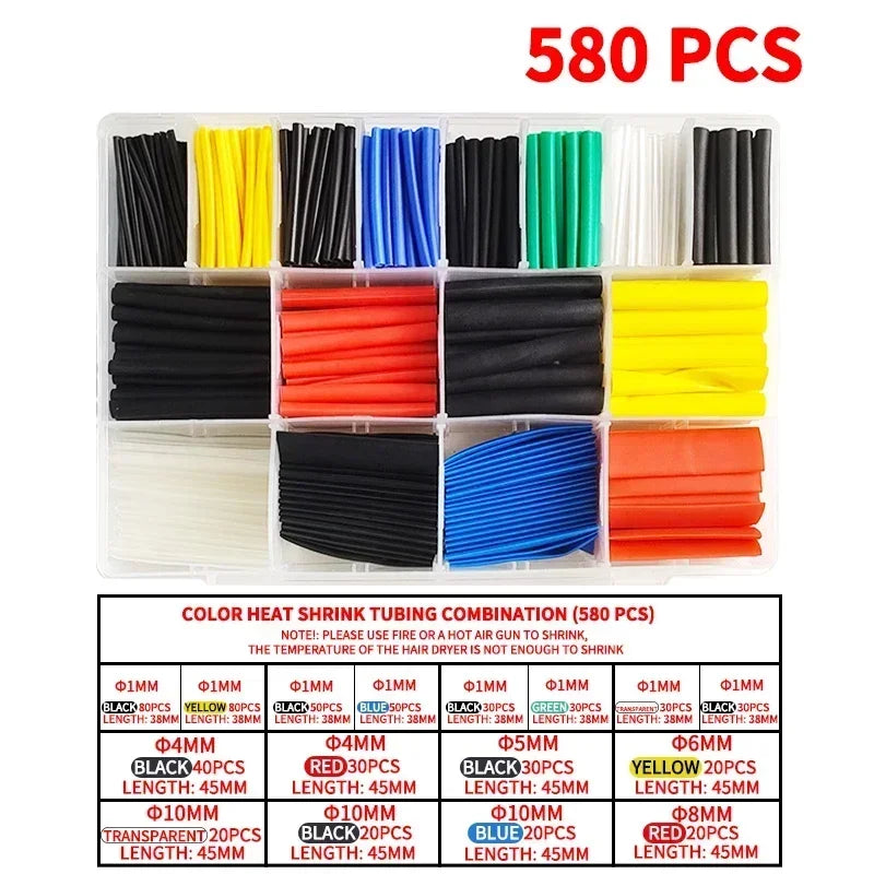 530/560/580/800PCS Heat Shrink Tubing kit 2:1 Shrinkable Wire Shrinking Wrap Tubing Wire Connect Cover Protection