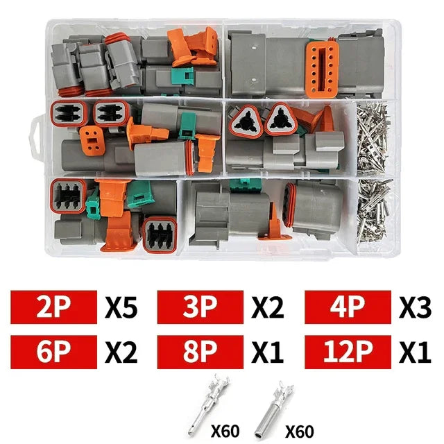 1Set Deutsch DT Series Multi-Pin Bundle (2P/3P/4P/6P/8P) | 22-16AWG Sealed Plug & Socket for Auto Electronics Upgrade DT04-2P