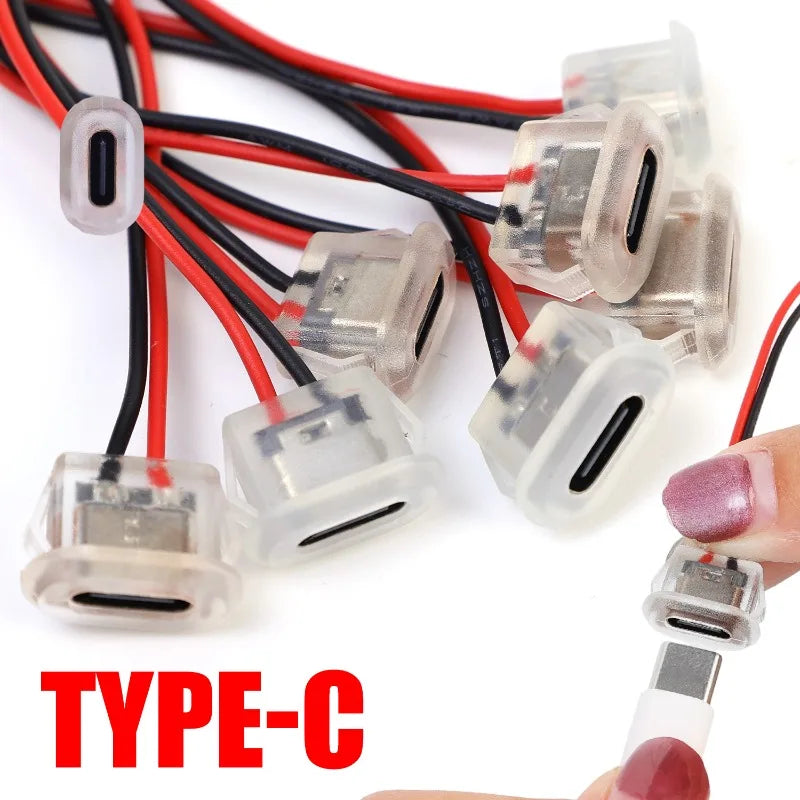 2-10pcs 11cm TYPE-C2P Female Glue-in Receptacle 3A Input Charging Port USB-C Power Port Charger Plug Connector for Cars 3c Smart