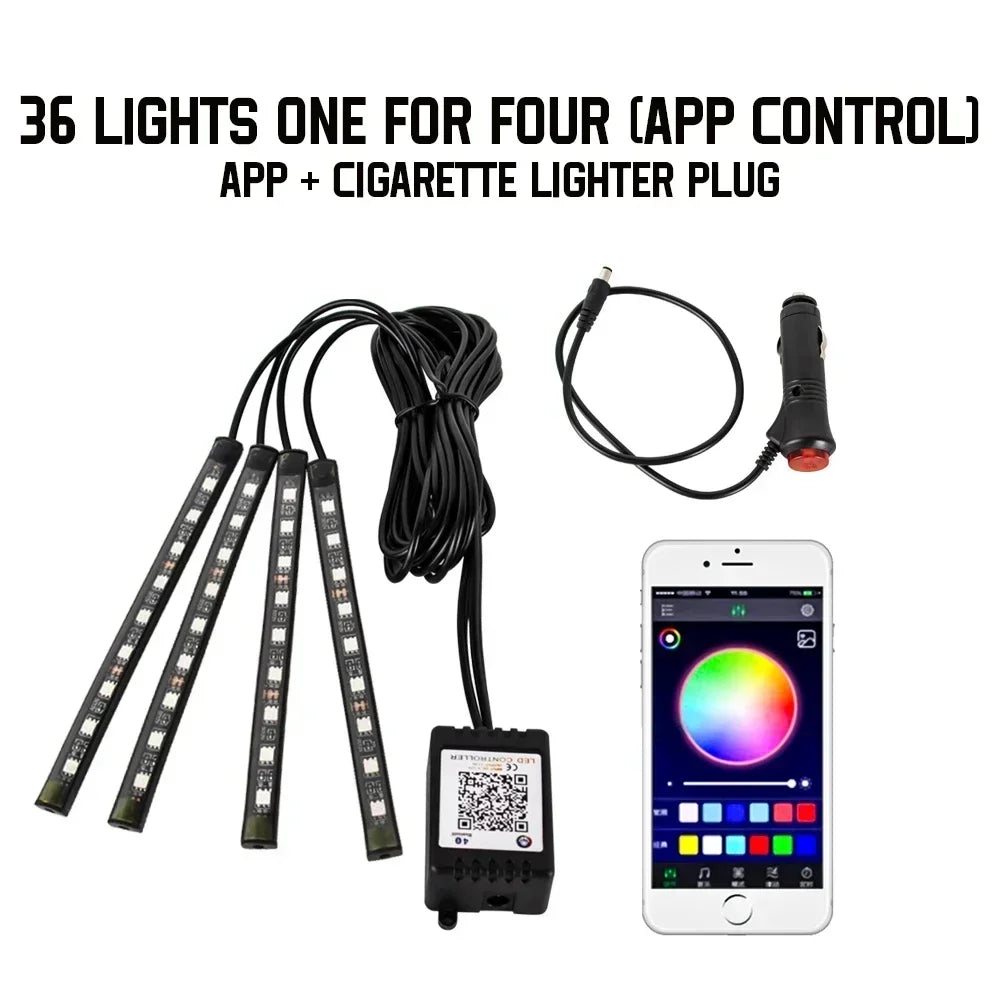Car RGB LED Strip Light Automotive Interior Foot 36/48 LED APP/Remote/Voice Control Atmosphere Decorative Lamp Ambient Amagi