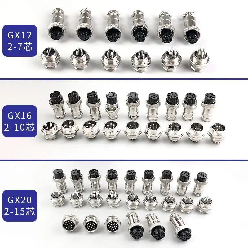 GX12 GX16 GX20 Aviation Connector Plug Socket Set, 2–15 Pin Male Female Circular Docking Connector for Electrical Equipment