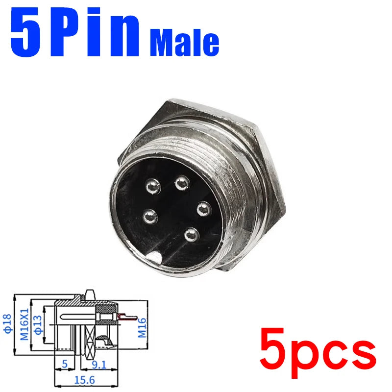 5Pcs GX16 Aviation Connector 2/3/4/5/6/7/8/9/10 Pin Male Plug Female Socket 16mm Wire Panel Mount Nut Type Circular Adapter