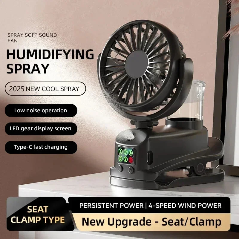 Car Four-speed Spray Fan with Charging Capability Mini Fan with Pedestal Clip Suitable for Home and Office Use Compact Outdoor