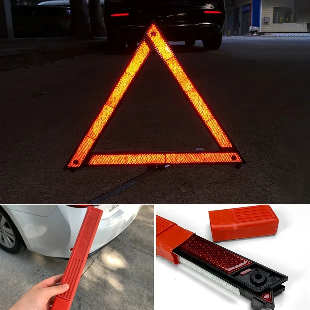 Car Tripod Folded Stop Sign Reflector Emergency Breakdown Warning Triangle Red Reflective Sticker Safety Hazard Tripod Amagi