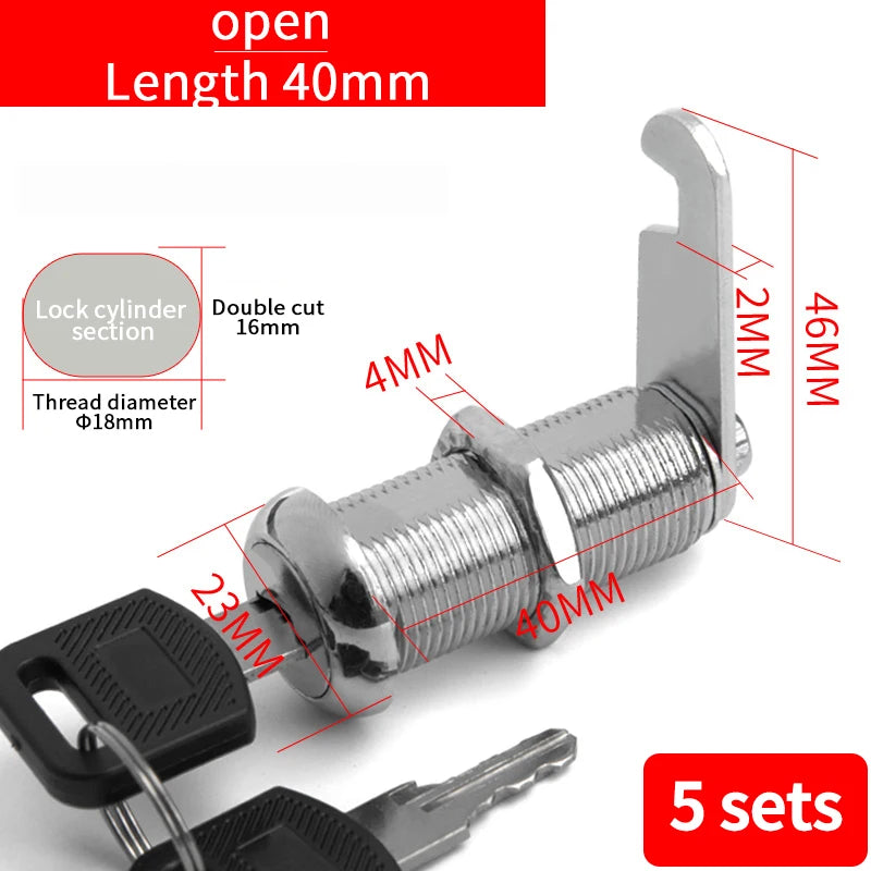Cabinet Cam Lock Set, 5 Pack Two-Sided Keyed Alike 16MM-30MM Cylinder Cam Locks Secure Mailbox File Drawer Compartment Lock