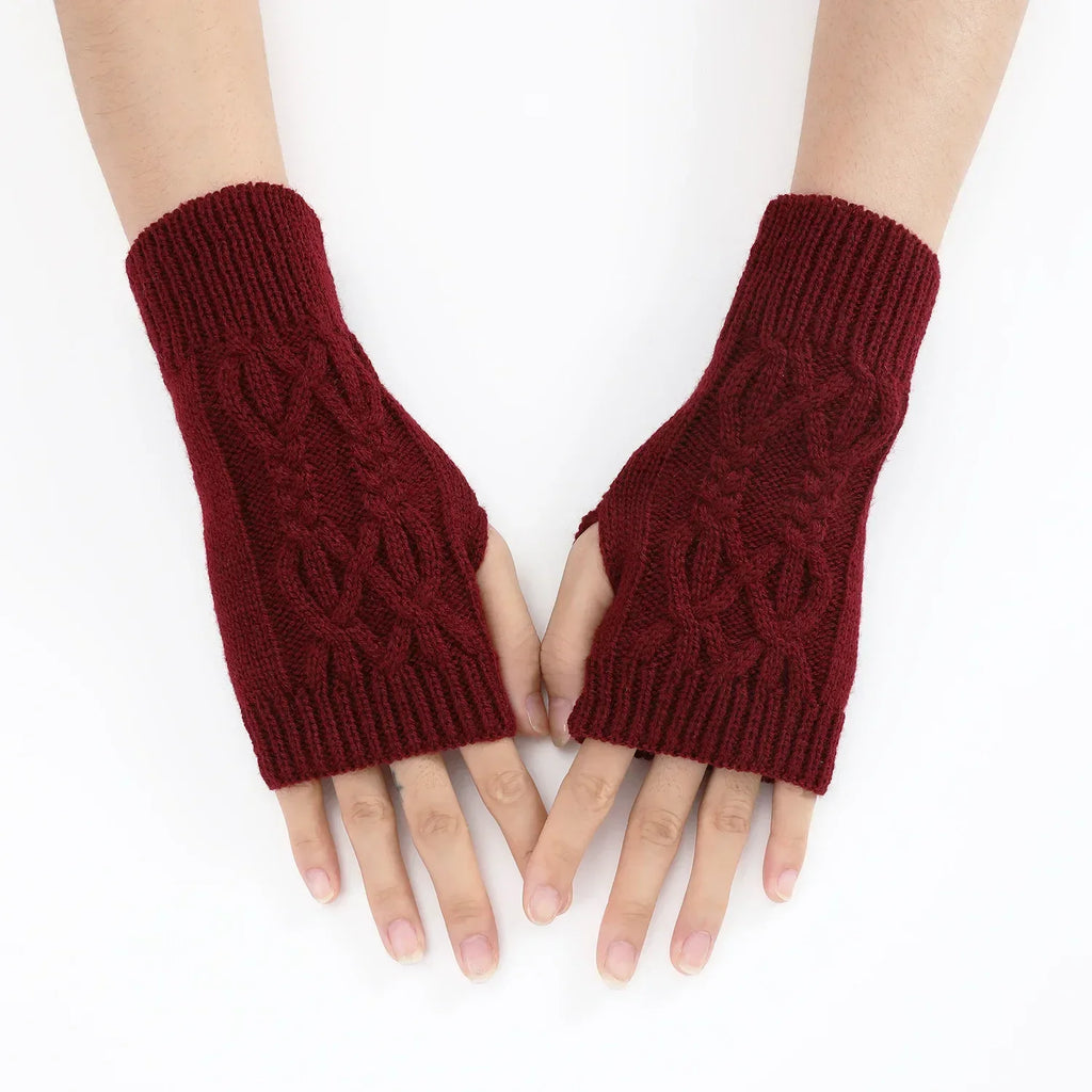 Winter Half Finger Gloves Knitted Fingerless Mittens Warm Cuff With Thumb Hole Stretchy Short Hand Warmer For Men Women Amagi