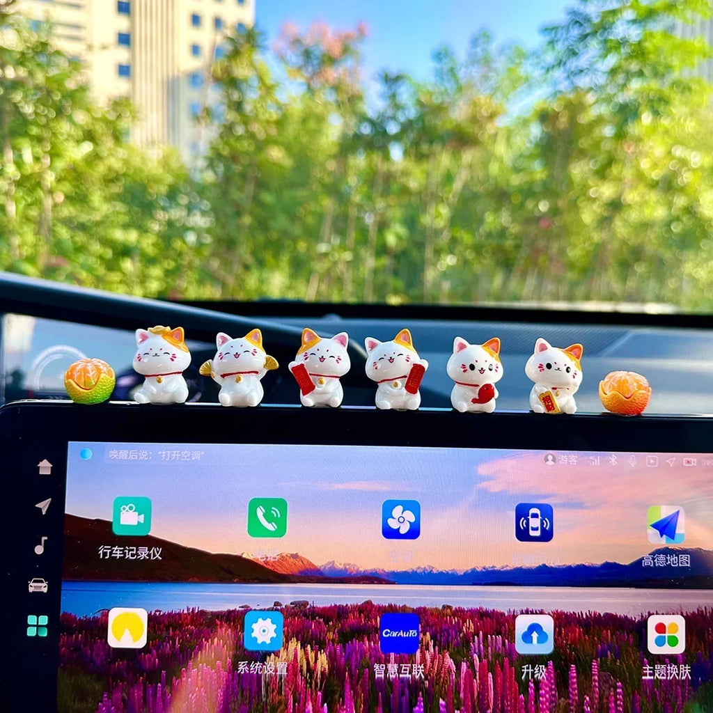 5/7pcs Mini Lucky Cat Car Ornaments Cute Simple Fortune Cat Figurines Realistic Lovely Micro Landscape Ornament Garden Landscape