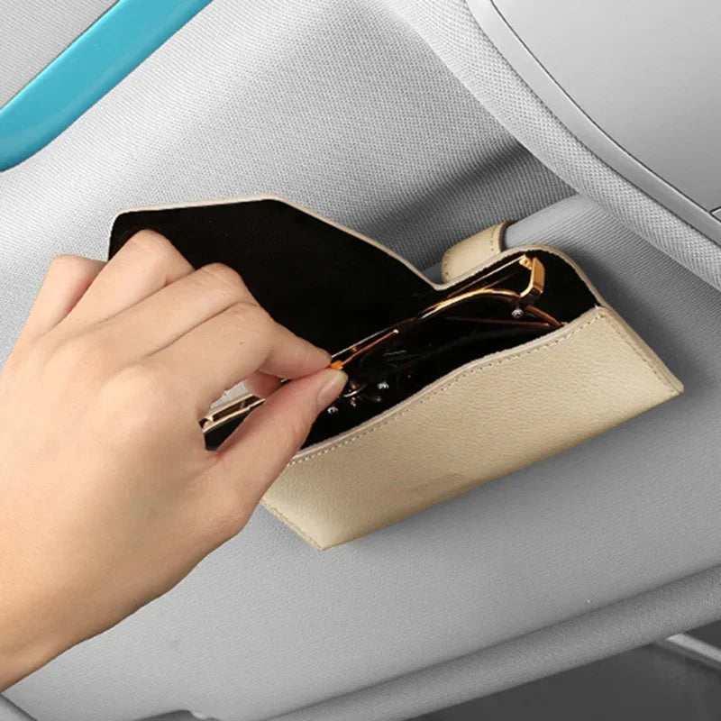 Car PU Leather Glasses Clip, Multi-Functional Sun Visor Holder, Sunglasses Box Storage Bag Clip, Car Interior Accessories Amagi