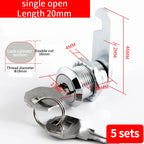 Cabinet Cam Lock Set, 5 Pack Two-Sided Keyed Alike 16MM-30MM Cylinder Cam Locks Secure Mailbox File Drawer Compartment Lock