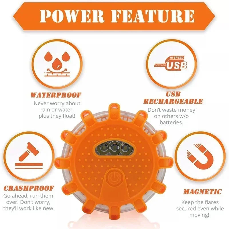 3 Pack LED Road Flares Emergency Warning Lights USB Rechargeable Magnetic Flashing Base Safety Disc for Roadside Assistance Amag