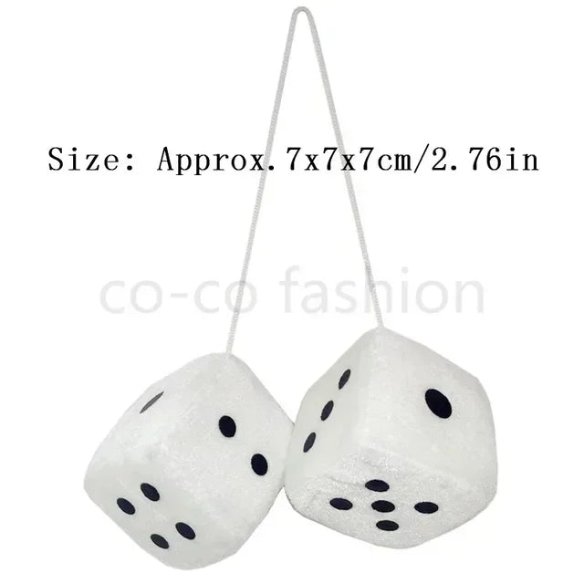 2pcs Fuzzy Plush Dice With Dots Square Hot Stamping Dot Dice Hanging Mirror Cube Pendant Car Ornament Sieve Anime Car Amagi