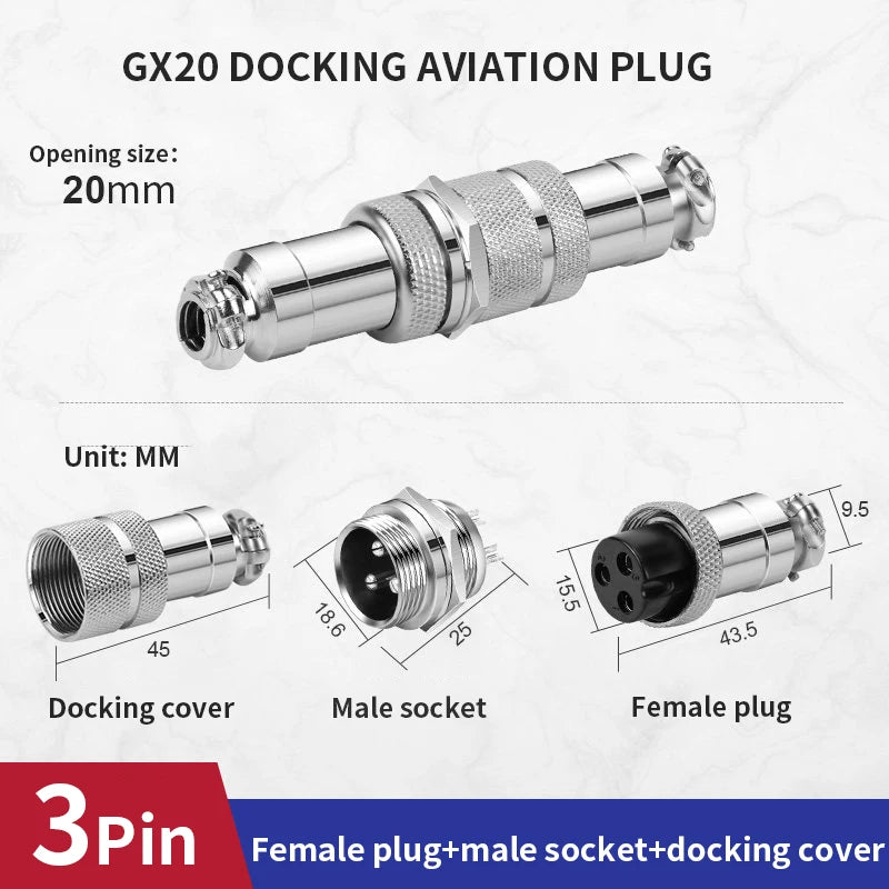 1Set GX20 2/3/4/5/6/7/8/9/10/12/14/15 Pin Male&Female Docking Aviation Plug&Socket Circular Waterproof butt joint Connector