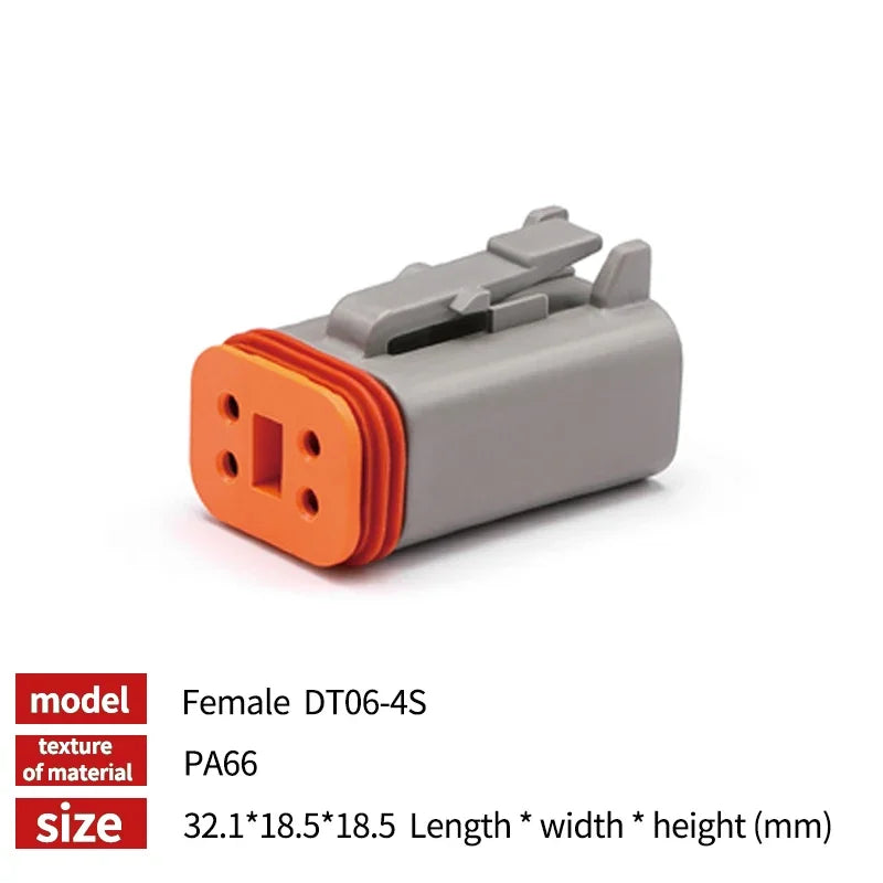 Deutsch DT Series IP68 Waterproof Connector with Fixed Flange Plug DT04-2P/12P for Auto/Truck/Bus Wiring 22-16AWG