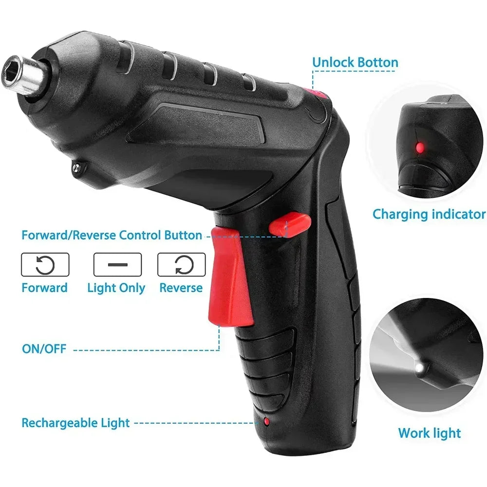 47-Piece Cordless Electric Screwdriver Kit with LED Light, Rechargeable Multifunctional Drill Driver for Home Projects