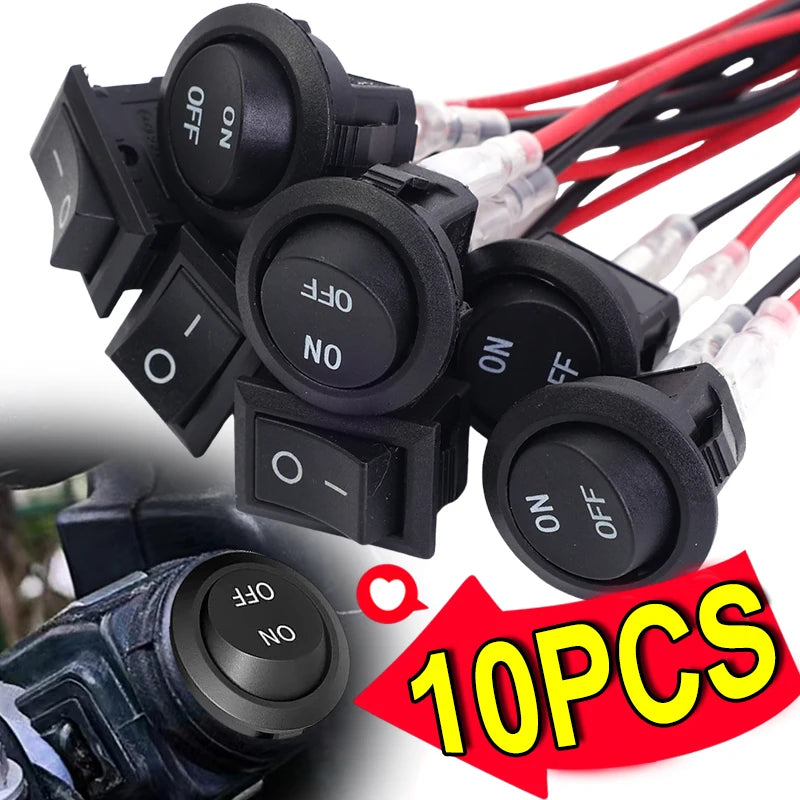 1/5/10pcs Car Motorcycle Toggle ON-OFF 2 Pin Rocker Switch with 16CM Pre-Wired Terminals 12V/24V Power Switch for Marine Boat