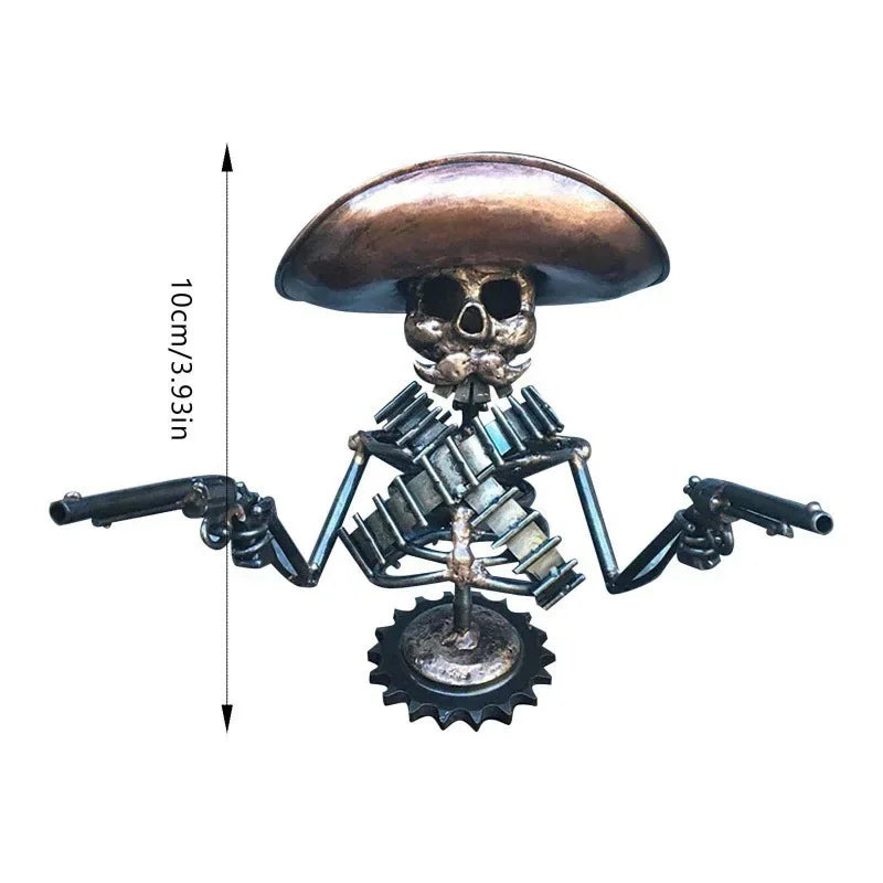 Cowboy Skull Gunslinger Hood Ornament Sculpture Rod 3D Metal Automotive Emblems Cowboy Skeleton Statue Decor For Board Amagi