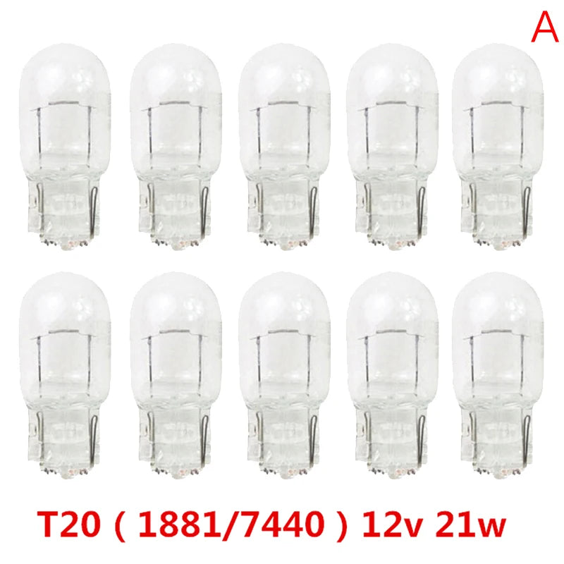 10Pcs T20 W21/5W Signal Light Halogen Bulb 7440 7443 Clear Orange Daytime Turn Stop Brake Tail Bulb DRL Bulbs
