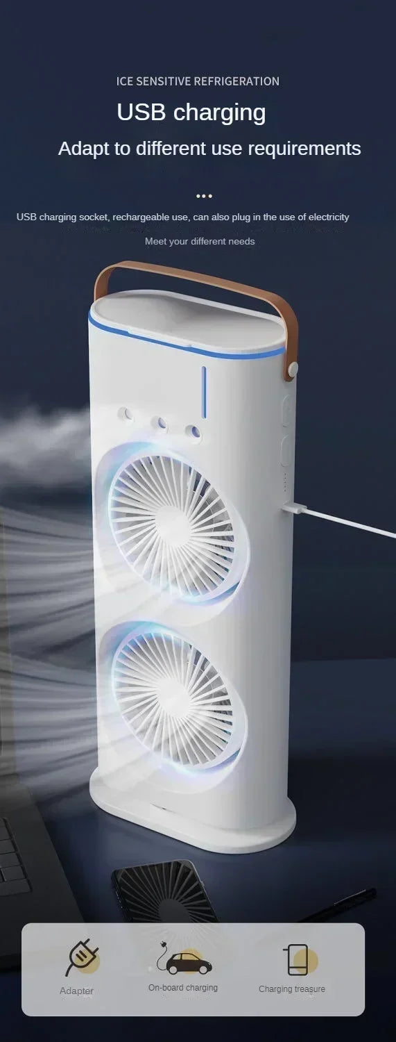 Cross Border Mini Electric Fan with Spray Cooling Function Portable Air Conditioning Household Desktop Use with LED Light Amagi