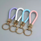 Trend Black Pink Color Braided Rope Car Keychain Fresh Ice Cream Color Key Pendant Sheep Pattern High Ring Leather Rope Amagi