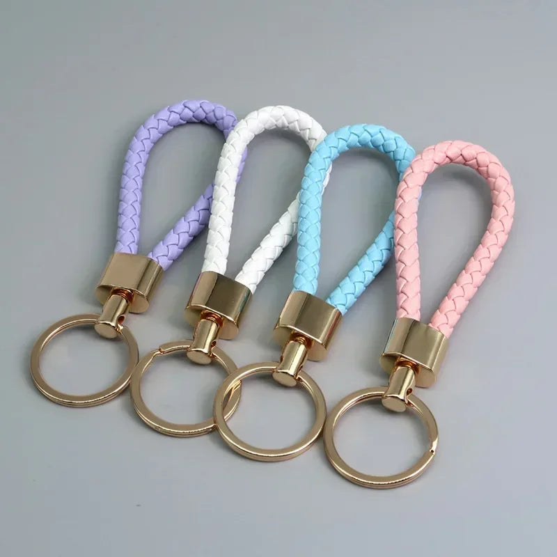Trend Black Pink Color Braided Rope Car Keychain Fresh Ice Cream Color Key Pendant Sheep Pattern High Ring Leather Rope Amagi