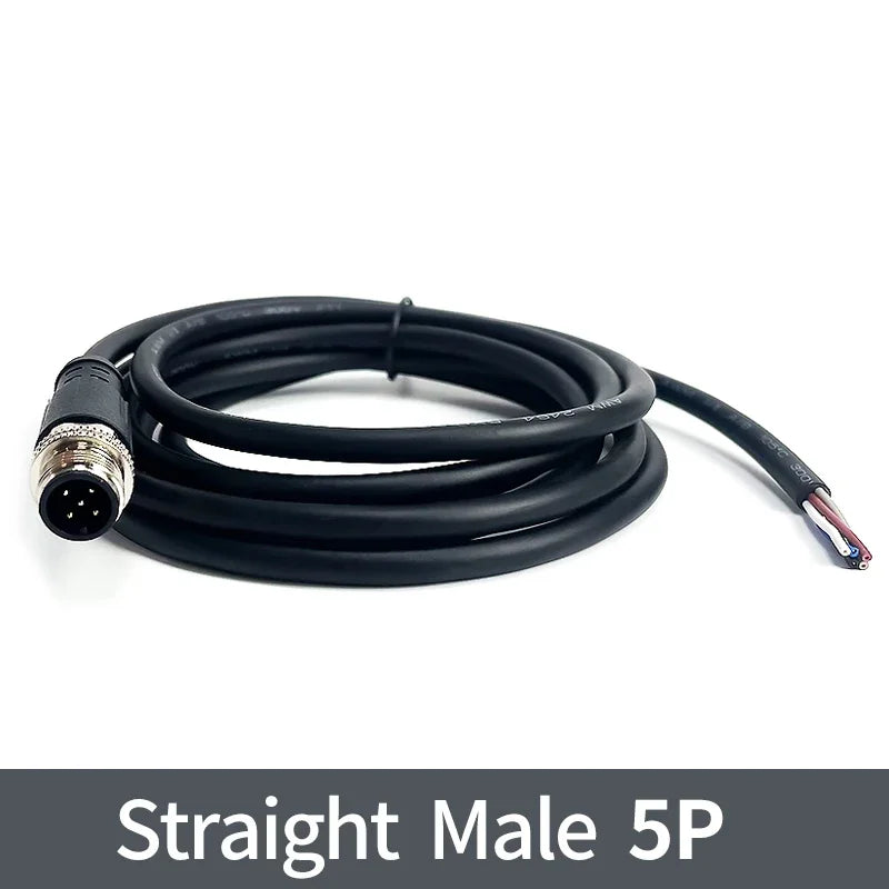 2m M12 Waterproof Sensor Cable, Male & Female Connector, 4/5/8/12 Pin, Integrated Injection Molded for Industrial Automation