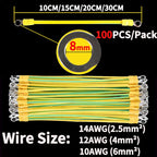 100 PCS Solar Photovoltaic PV Panel Earth Cable BVR 10/12/14 AWG Red Copper Yellow Green Grounding Wire With O Ring Terminal