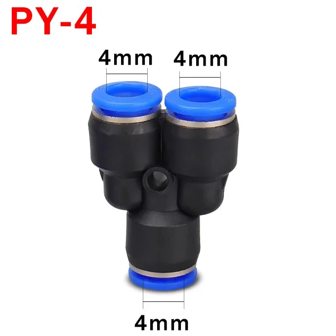 10pcs Y-Type Pneumatic Tee Fittings PY4-PY16 (4-16mm OD) - Push-In Quick Connect for Air/Water Hose, Blue Nylon & Brass