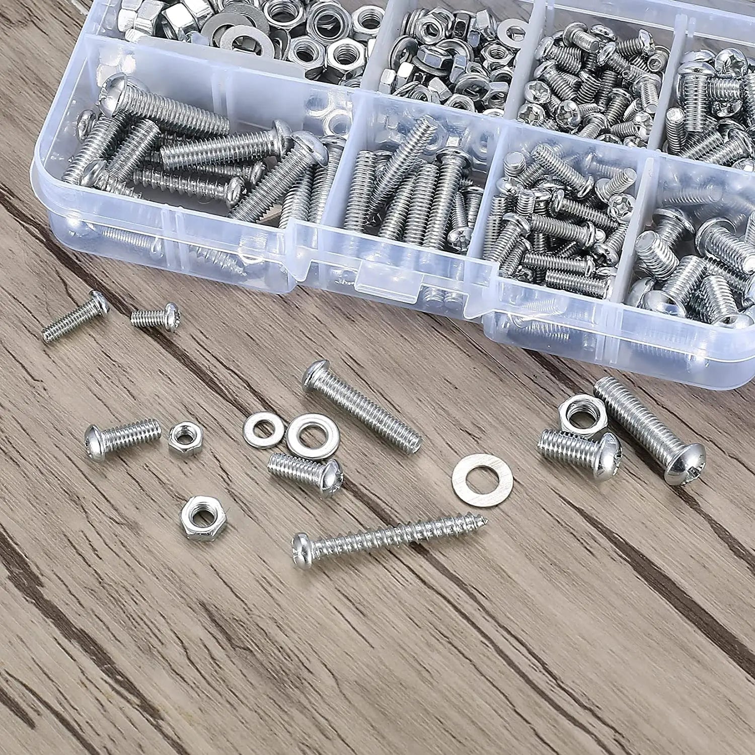 M3-M6 Phillips Pan Head Self-Tapping Screw Assortment Kit with Nuts & Washers - Stainless Steel Fastener Set for DIY/Machinery