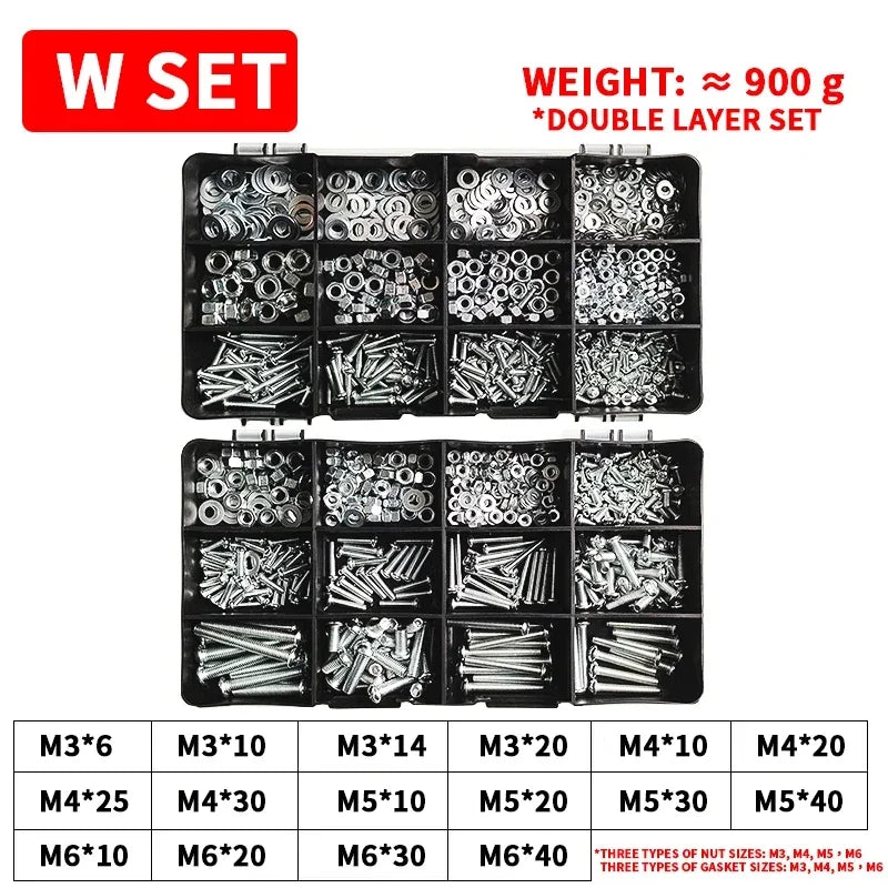 M3-M6 Phillips Pan Head Self-Tapping Screw Assortment Kit with Nuts & Washers - Stainless Steel Fastener Set for DIY/Machinery
