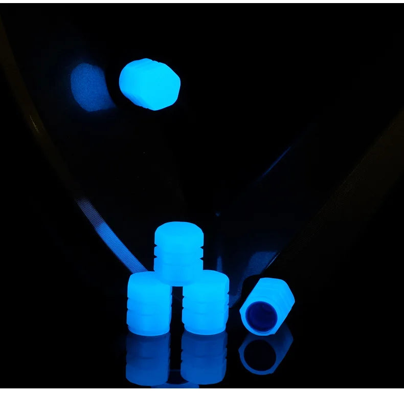 Luminous Valve Caps Car Tire Fluorescent Tyre Valve Stem Decor Luminous Cap Night Glowing Wheel Hub Nozzle Valve Caps