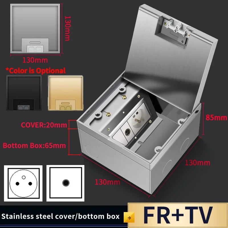 Stainless Steel Floor Socket Outlet, Hidden Flush Mount Electrical Floor Power Socket for EU US FR BR IL Standard Plug
