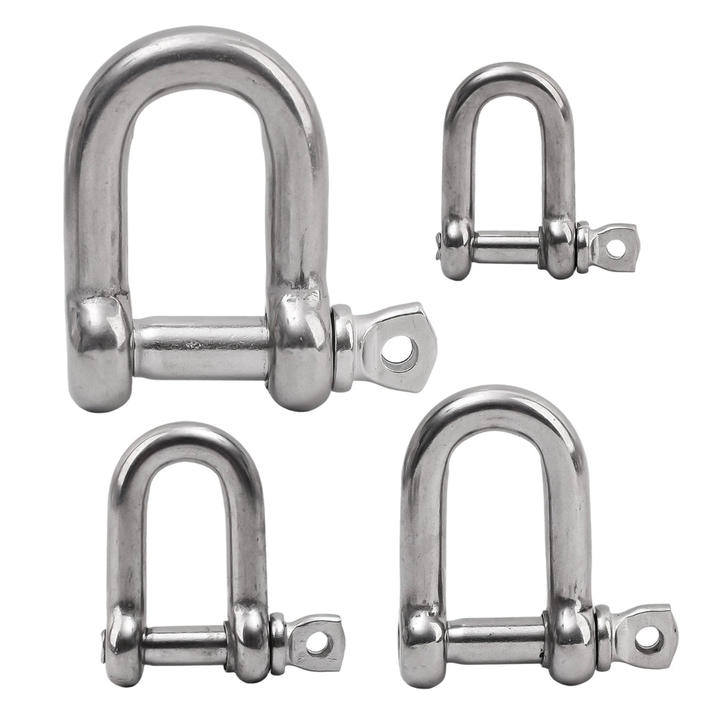 Stainless Steel D Link Shackle Ring Hooks Lifting Shackle Lock Wire Rope Clips D-Type Rigging Shackle Hooks Boat Hardware Tools