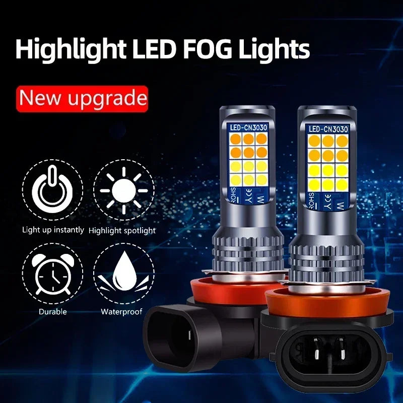 2Pcs Dual Colors H11 H8 9006 HB4 881 H27 High Quality 3030 LED Auto Fog Lamp Car Anti Fog Light Bulb Foglamps Yellow White Amagi