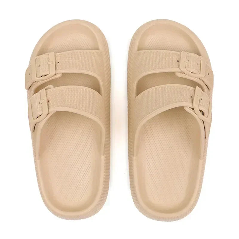 Men's Casual Simple Buckle Adjustable Eva One-Piece Double-Bar Flat Slip-On Slippers Suitable for Home and Outdoor Beach Sandals